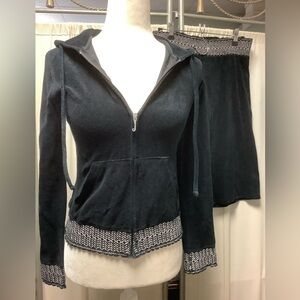 Juicy Couture 90s Terry Zip-Up Hoodie Pull On Shorts 30 x 17 Set